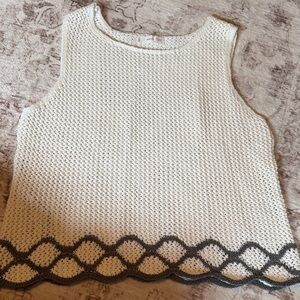 Mango Cream Crochet Tank Top with Dark Scallop Hem